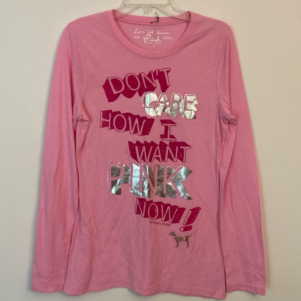 2006 Pink vintage long sleeve sleep tee T-shirt with beaded dog EXTREMELY RARE